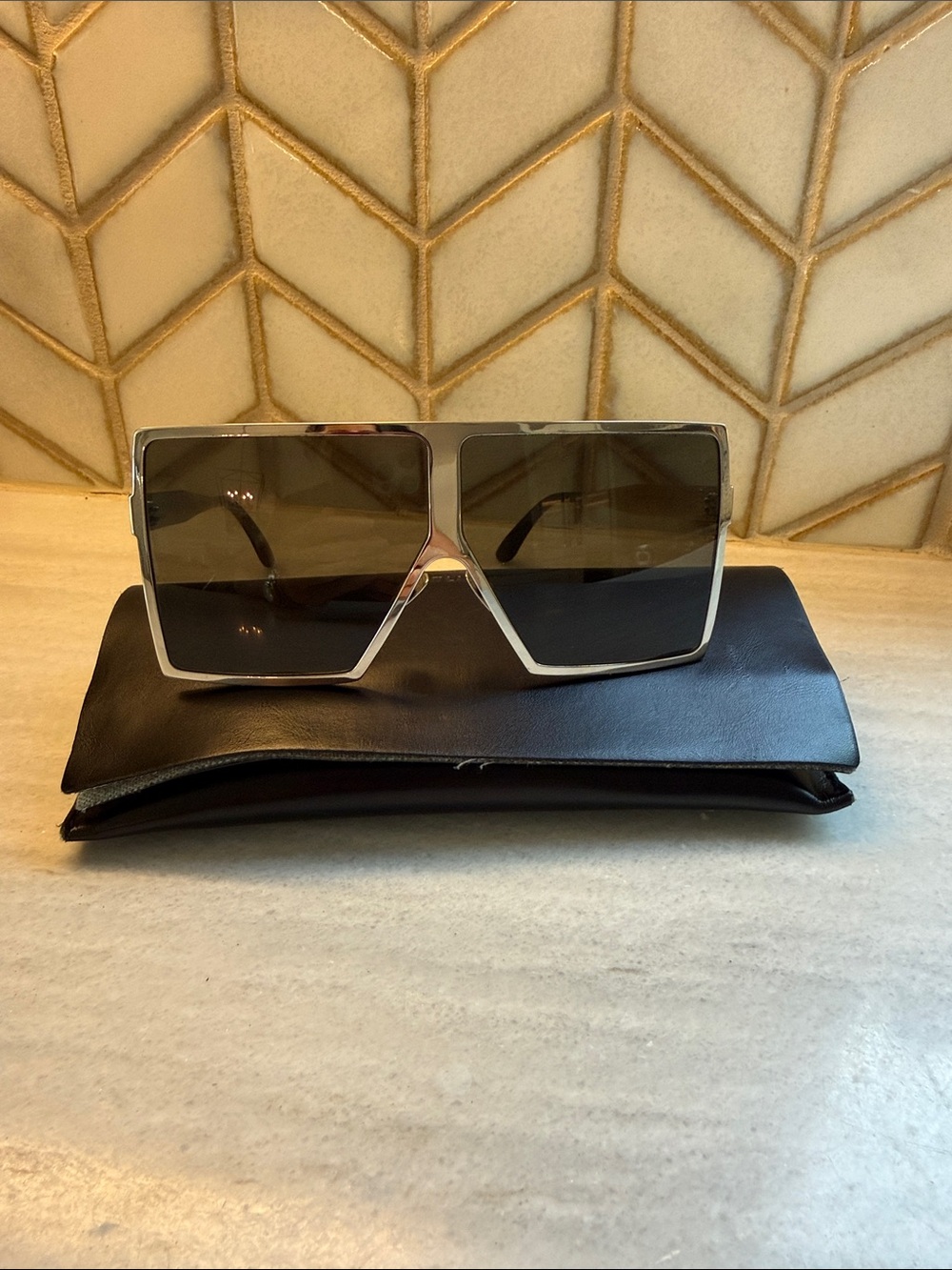 Saint Laurent Silver Square Metal Sunglasses with Dark Lenses